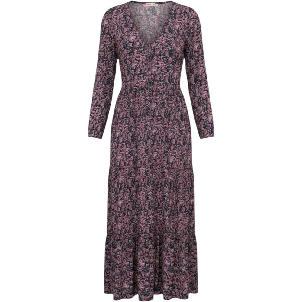 Faherty Womens Paisley Floral V-Neck Tiered Maxi Dress Purple Navy Small Pockets